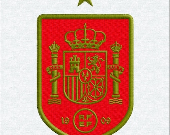 Motif de broderie écusson de l'équipe nationale espagnole de football, fichier de broderie machine logo de l'Espagne de football, 3 tailles