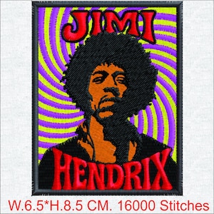 Archivo de diseño de bordado del retrato de Jimi Hendrix: patrón de parche de arte psicodélico