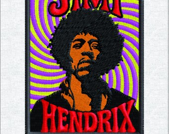 Fichier de motifs de broderie Portrait Jimi Hendrix - motif patch art psychédélique