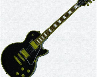 Motif de broderie guitare électrique - Style LP noir réaliste - Patch Instrument de musique rock