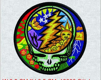 Skeleton Stealie Sun Moon Lightning Embroidery File