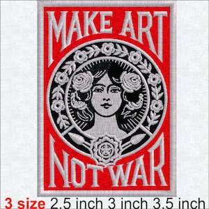 Make Art Not War Embroidery Design, Floral Woman Machine Embroidery File 3 Sizes