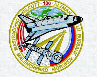 Diseño de bordado a máquina para la misión STS-106 de la NASA: parche de astronauta del transbordador espacial Atlantis en la EEI