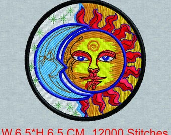 Sun and Moon Embroidery Design: Celestial Boho Patch (Digital Download)