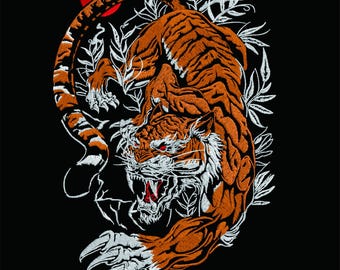 Motif de broderie tigre, fichier de broderie machine grand format pour le dos de veste