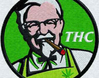 Motif de broderie parodique « Colonel défoncé » | Logo humoristique cannabis THC (Fichier numérique)