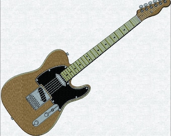 Electric Guitar Embroidery Design, Vintage Rock Instrument Pattern, Music Lover DIY Patch