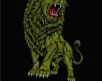 Diseño de bordado de león rugiente, descarga digital de animales salvajes para parche de chaqueta