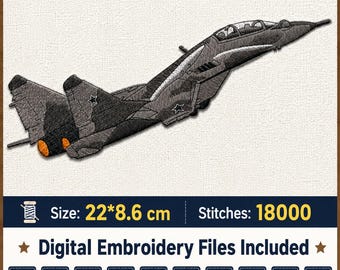 Motif de broderie d'avion de chasse, fichier de broderie machine pour avion militaire, téléchargement numérique