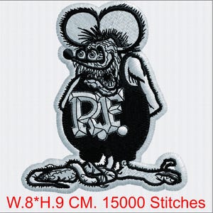 Rat Fink - Retro cartoonmuis - Hot Rod Rat-borduurwerk - 3,1 x 3,5 inch