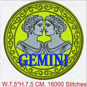 Gemini Zodiac Sign  Design, Vintage Roman Twins Digital File, Retro Celestial Patch, Magic Astrology