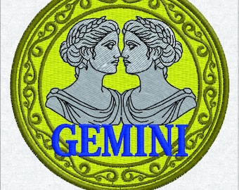 Diseño del signo zodiacal Géminis, archivo digital vintage de gemelos romanos, parche celestial retro, astrología mágica