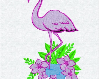 Diseño de bordado a máquina de flamenco, archivo de ave tropical, patrón floral de flamenco, descarga instantánea.