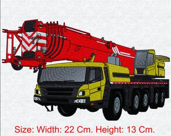 Crane Truck Embroidery Design: Construction Vehicle Pattern (Digital Download)