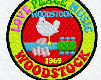 Woodstock 1969 Machine Embroidery Design - Love Peace Music Festival Patch - Retro 60s Hippie Dove