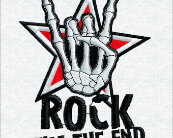 Diseño de bordado a mano de esqueleto, archivo de bordado a máquina Rock Till The End