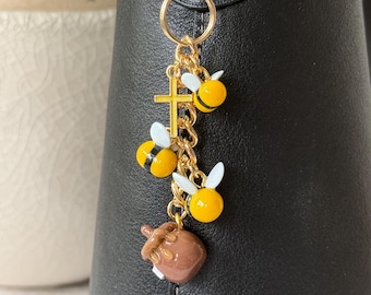 Handmade Proverbs 16:24 Honey Bee Keychain | Purse Charm | Polymer Clay | Christian Gift