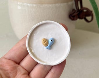 Hand-sculpted Jesus Feeds 5,000 Jewelry Tray | Desk Accessory | Fish Love Heart Scripture | Polymer Clay Christian Gift