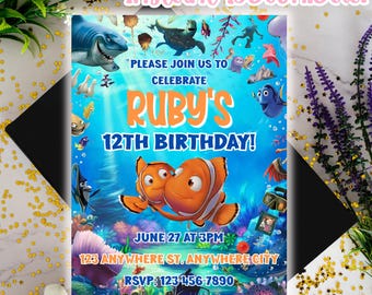 Finding Nemo Birthday Invitation, Finding Nemo Birthday Party, Finding Nemo Digital Invitation, Finding Nemo Party: Editable Canva Template