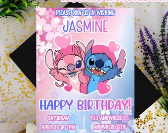 Stitch and Angel Digital Invitation, Stitch Birthday Invitation, Birthday Invitation, Stitch Birthday Invitation, Canva Editable