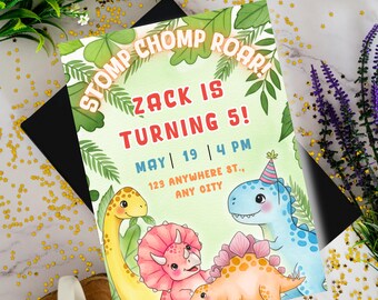 Dinosaur Birthday Invitation: Editable Dino Party Invite (Canva Template)