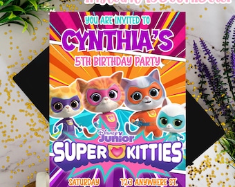Super Kitties Birthday Invitation, Super Kitties Birthday Party, Disney Super Kitties Digital Invitation: Editable Canva Template