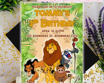 Lion King Birthday Invitation, Lion King Birthday Party, Lion King Digital Invitation, Lion King Party: Editable Canva Template