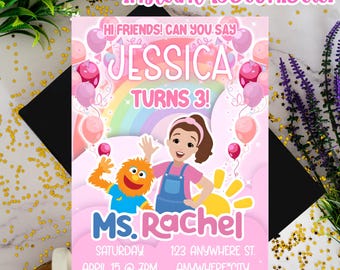 Ms.Rachel Digital Invitation, Ms.Rachel Birthday Invitation: Canva Editable