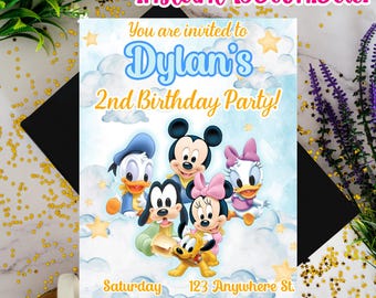 Mickey Mouse Digital Invitation, Baby Mickey Mouse Birthday Invitation: Canva Editable