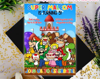 Super Mario Birthday Invitation, Mario Birthday Party, Mario Digital Invitation, Super Mario Party: Editable Canva Template