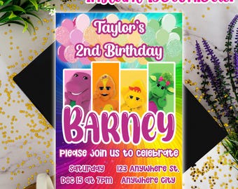 Barney Birthday Invitation, Barney and Friends Birthday Party, Barney Digital Invitation: Editable Canva Template