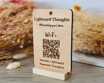 Cartello QR Code Wi-Fi personalizzato con supporto in legno - Decorazione per la camera degli ospiti