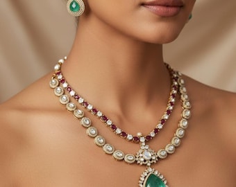 Polki Moissanite Kundan Choker Necklace Sabyasachi Bridal Jewelry Set necklace  for wedding