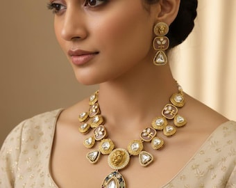Collar de moissanita Polki Kundan / Joyería victoriana estilo Sabyasachi