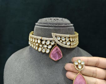 Polki Kundan Choker Necklace Set, Indian Bridal Wedding Jewelry, Sabyasachi Style