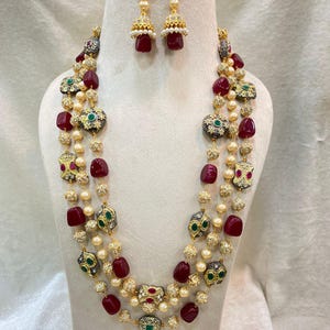 Layered Kundan Polki Necklace Set: Indian Wedding Jewelry Rani Haar
