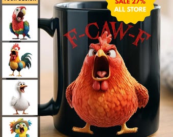 Kubek z humorystycznym kurczakiem F-Caw-F, spersonalizowany, zabawny prezent dla najlepszego przyjaciela, rodziny, współpracownika, najlepszego kumpla z pracy, moja odpoczywająca, skrzecząca mina, zabawny kubek na kawę