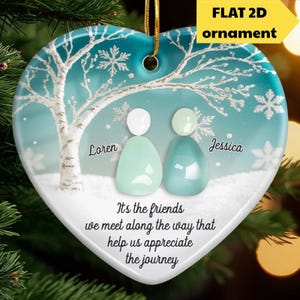 Custom 2D Friendship Sea Glass Ceramic Ornament Friendship Decor Gift, Christmas Tree Decor for Best Friends, Timeless Friendship Christmas