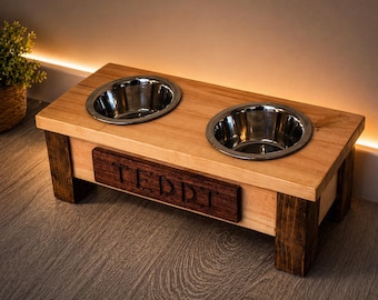 Handmade solid pine  Wooden Dog Bowl Feeder – Personalised Pet Dining Stand