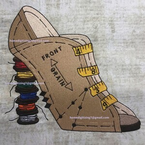 Sewing Spool Stiletto Embroidery Design, Fashion Pattern, Thread Heel Shoe (Digital File)