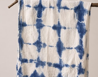 Scarves, scarf blanket | Indigo Dyed Shibori Technique | Organic Cotton | Handmade