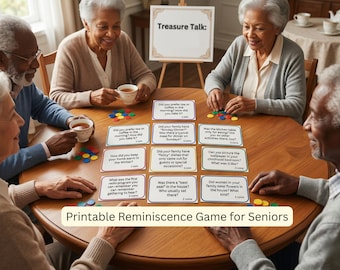 Juego imprimible para personas mayores, con preguntas para evocar recuerdos, descarga instantánea (PDF).