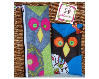 pdf Owl Pencil Case Sewing Pattern - 2 sizes!  INSTANT DOWNLOAD!!!