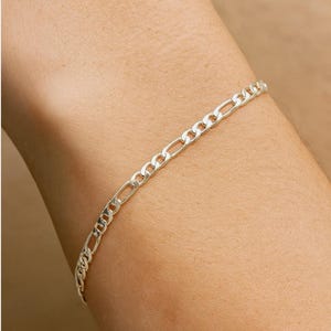 925 Sterling Silver Figaro Link Chain Bracelet 3mm