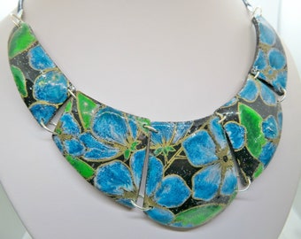 Statement Necklace, Floral Necklace, Gift for Her, Jewelry Set, Hand painted, Collier, Bib, Polymer Clay Jewelry, Unique