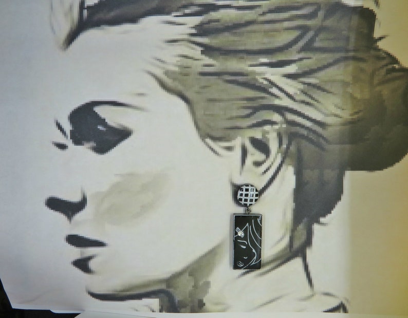 Girl Face Earrings Black and White Earrings Mismatched Earrings Modern Art Earrings Trendy Earrings