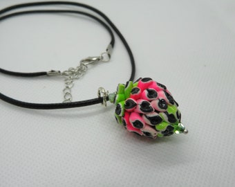 Colorful Strawberry Pendant Necklace, Polymer Clay Necklace, Unique gift for Her