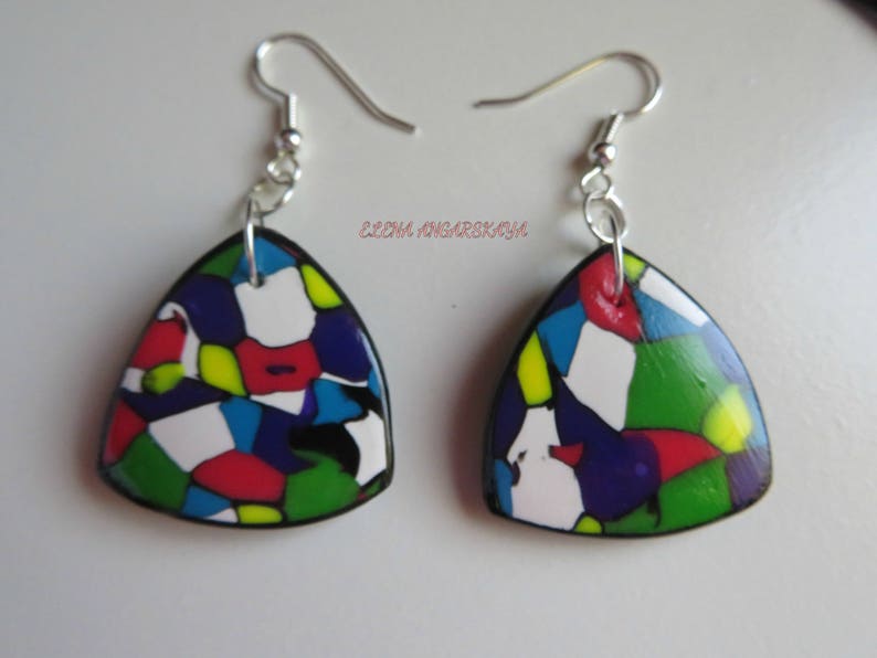 Geometric Statement Jewelry Set, Necklace & Earrings, Handmade Polymer Clay
