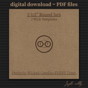 Può includere: Download digitale di modelli di vasetti per candele stampabili per vasetti rotondi da 6,35 cm. I modelli sono per candele a due stoppini e presentano uno sfondo marrone con una semplice grafica di due cerchi.
