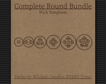 May include: Digital download of PDF files for a complete round candle wick template bundle. The image shows five different wick placement diagrams.